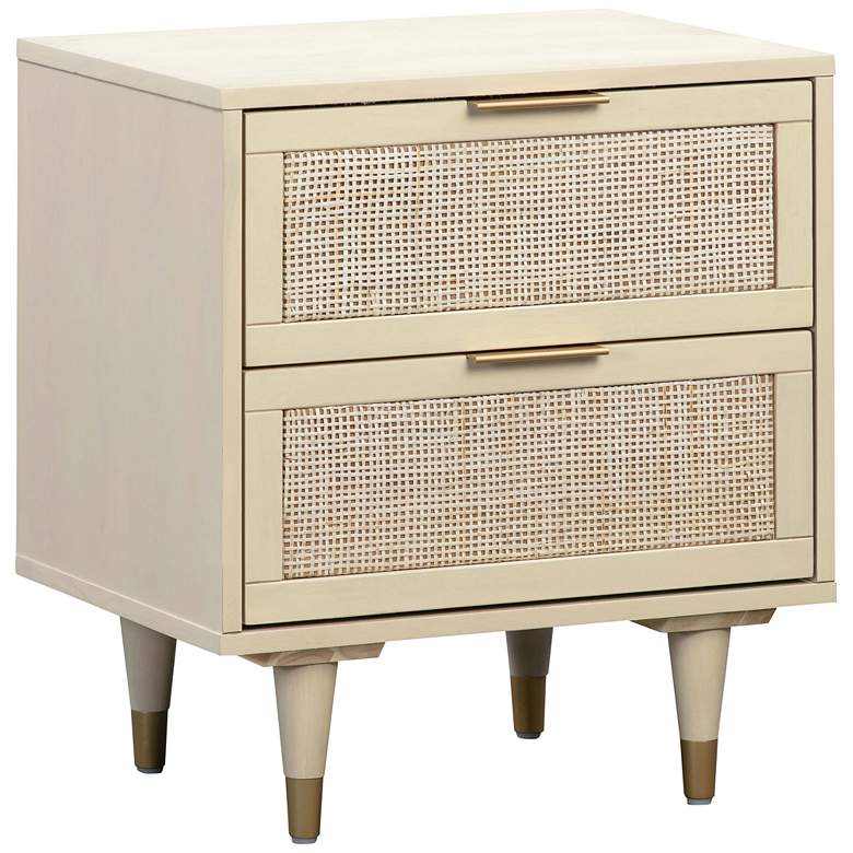 Image 2 TOV Sierra 22" Wide Buttermilk Rubberwood and Iron 2-Drawer Nightstand