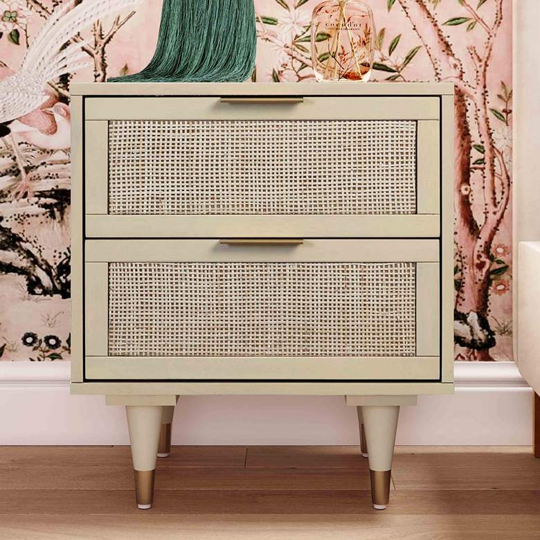 Image 1 TOV Sierra 22" Wide Buttermilk Rubberwood and Iron 2-Drawer Nightstand