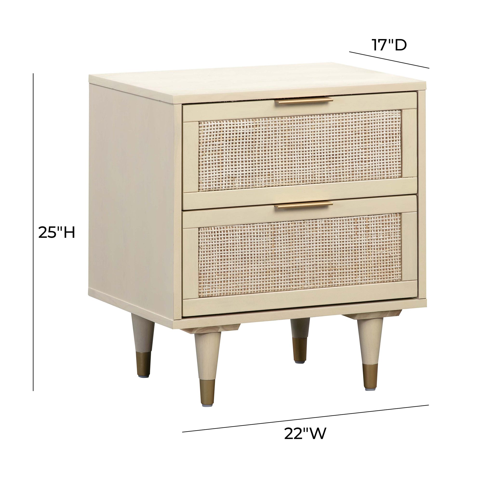 TOV Sierra 22" Wide Buttermilk Rubberwood and Iron 2-Drawer Nightstand