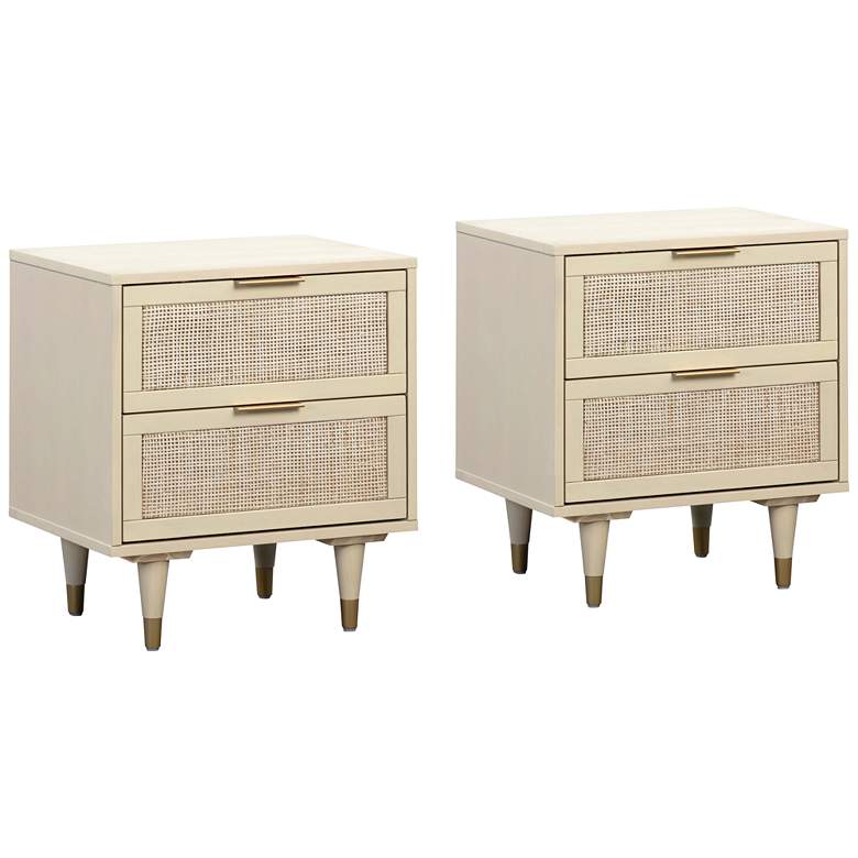 Image 1 TOV Sierra 22" Wide Iron and Buttermilk Wood Nightstands Set of 2