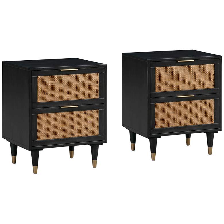 Image 1 TOV Sierra 22" Wide Noir Acacia Wood 2-Drawer Nightstands Set of 2