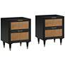 1_TOV Sierra 22" Wide Noir Acacia Wood 2-Drawer Nightstands Set of 2