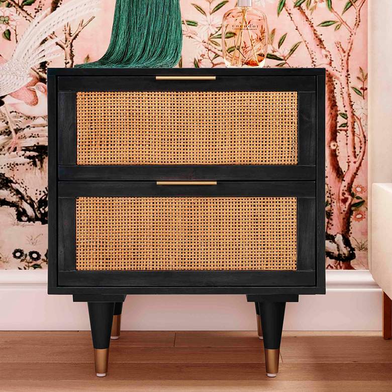 Image 7 TOV Sierra 22" Wide Noir Acacia Wood 2-Drawer Nightstands Set of 2 more views