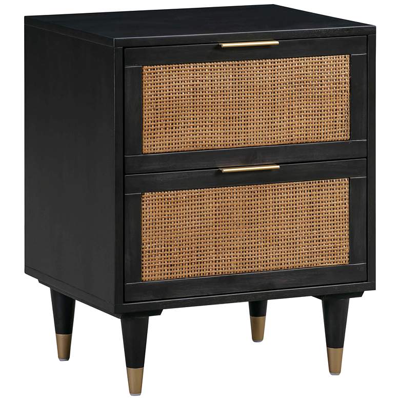 Image 2 TOV Sierra 22" Wide Noir Black Acacia Wood 2-Drawer Nightstand