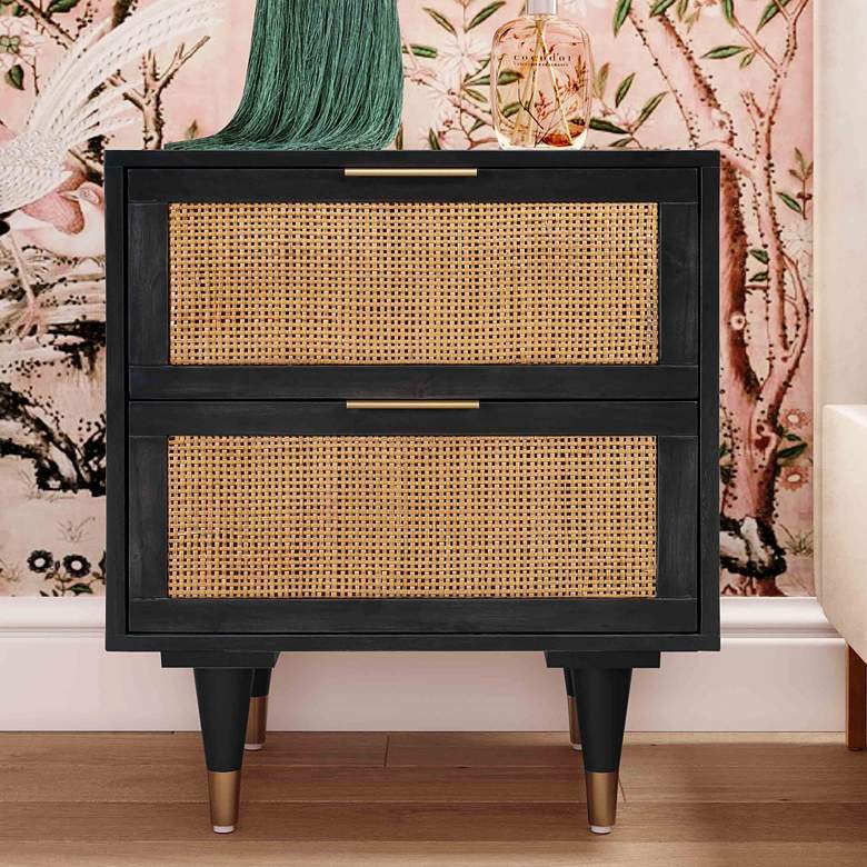 Image 1 TOV Sierra 22" Wide Noir Black Acacia Wood 2-Drawer Nightstand