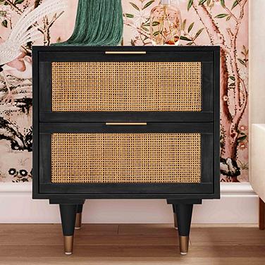 TOV Sierra 22" Wide Noir Black Acacia Wood 2-Drawer Nightstand