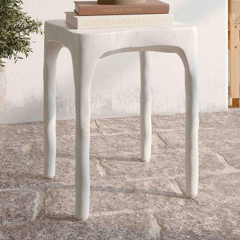 Image 1 TOV Skully 15" Wide Cream Textured Fiber Stone Square Side Table