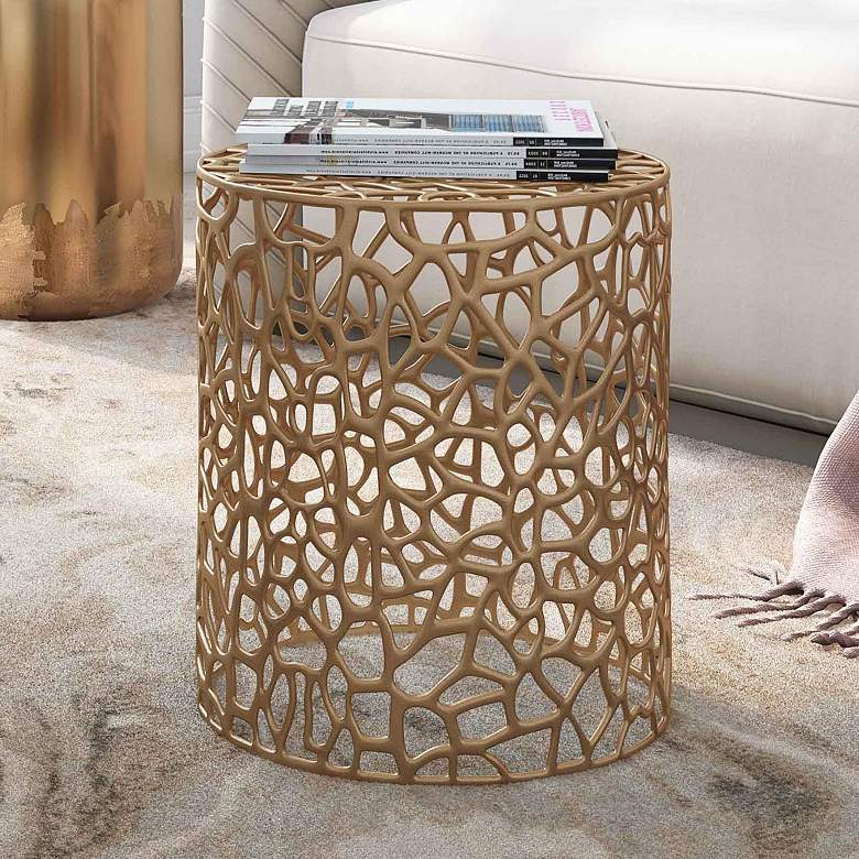 Image 2 TOV Sophia 14" Wide Modern Gold Metal Net Round Side Table