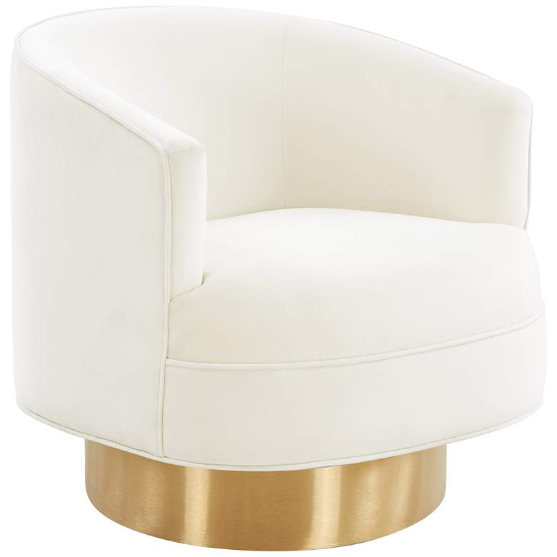 Image 2 TOV Stella 29 3/4" Wide Cream Velvet Fabric Modern Swivel Chair