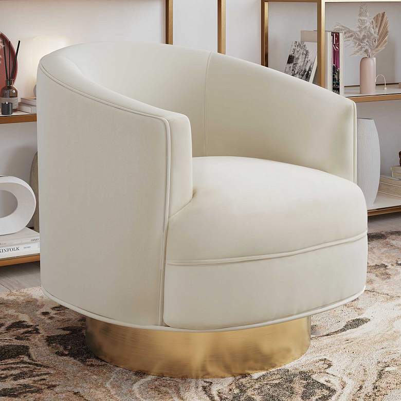Image 1 TOV Stella 29 3/4" Wide Cream Velvet Fabric Modern Swivel Chair