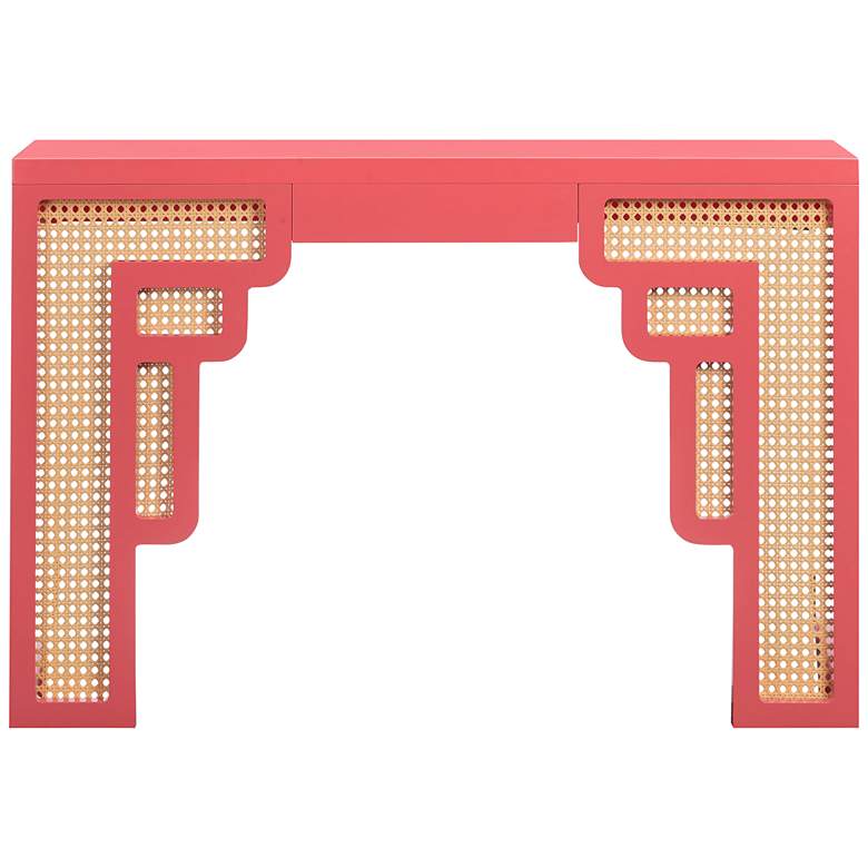 Image 5 TOV Suzie 45" Wide Coral Pink Wood Woven Rattan Console Table more views