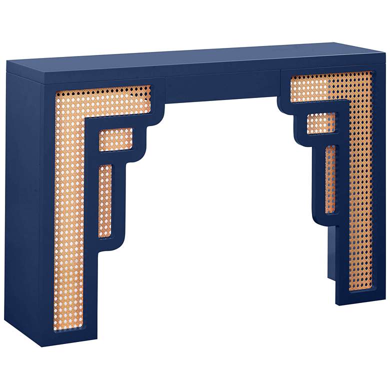 Image 2 TOV Suzie 45" Wide Navy Wood Woven Rattan Console Table