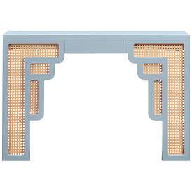 Image5 of TOV Suzie 45" Wide Patel Blue Wood Woven Rattan Console Table more views
