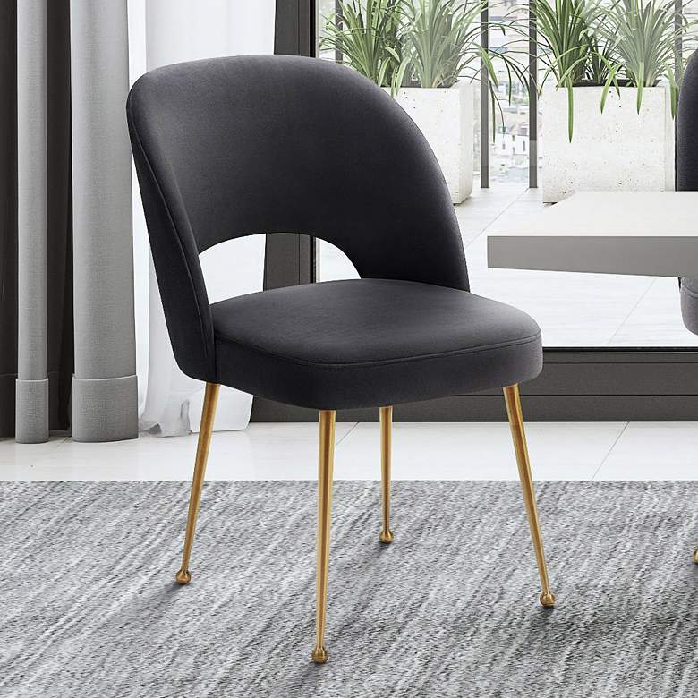 Image 1 TOV Swell 19 1/4" Wide Modern Dark Gray Velvet Dining Chair