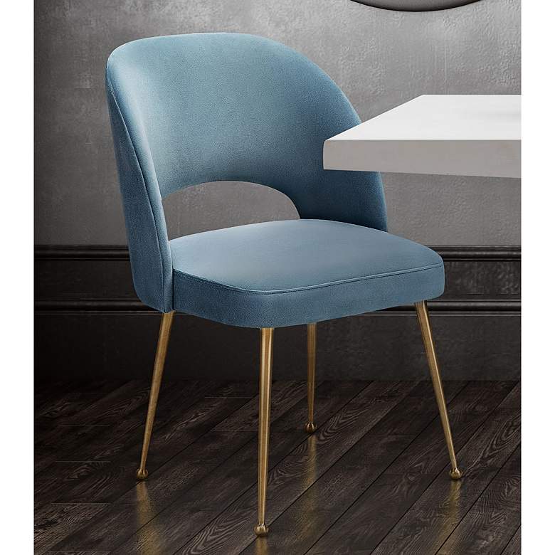 Image 1 TOV Swell 19 1/4" Wide Modern Sea Blue Velvet Dining Chair