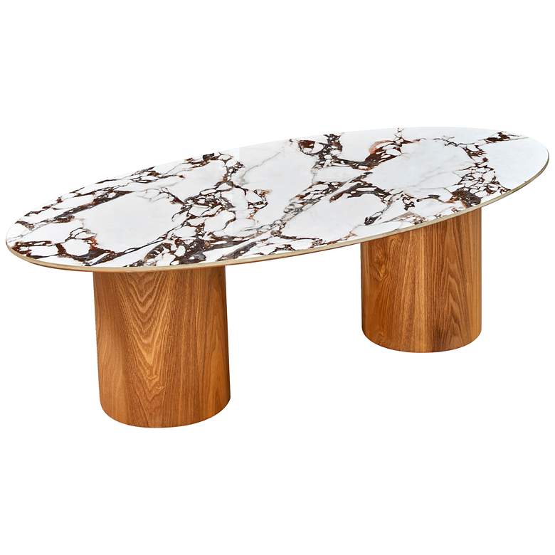 Image 2 TOV Tamara 47" Wide Marble Natural Ash Wood Oval Coffee Table