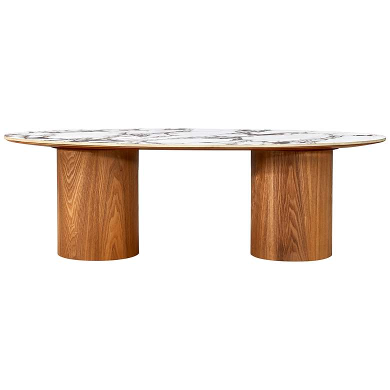 Image 5 TOV Tamara 47" Wide Marble Natural Ash Wood Oval Coffee Table more views