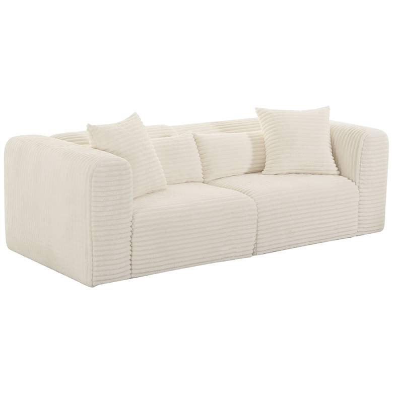 Image 1 TOV Tarra Fluffy 86" Wide Cream Corduroy Modern Modular Loveseat