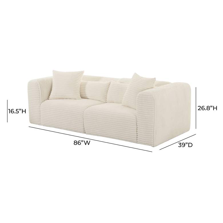 Image 5 TOV Tarra Fluffy 86" Wide Cream Corduroy Modern Modular Loveseat more views