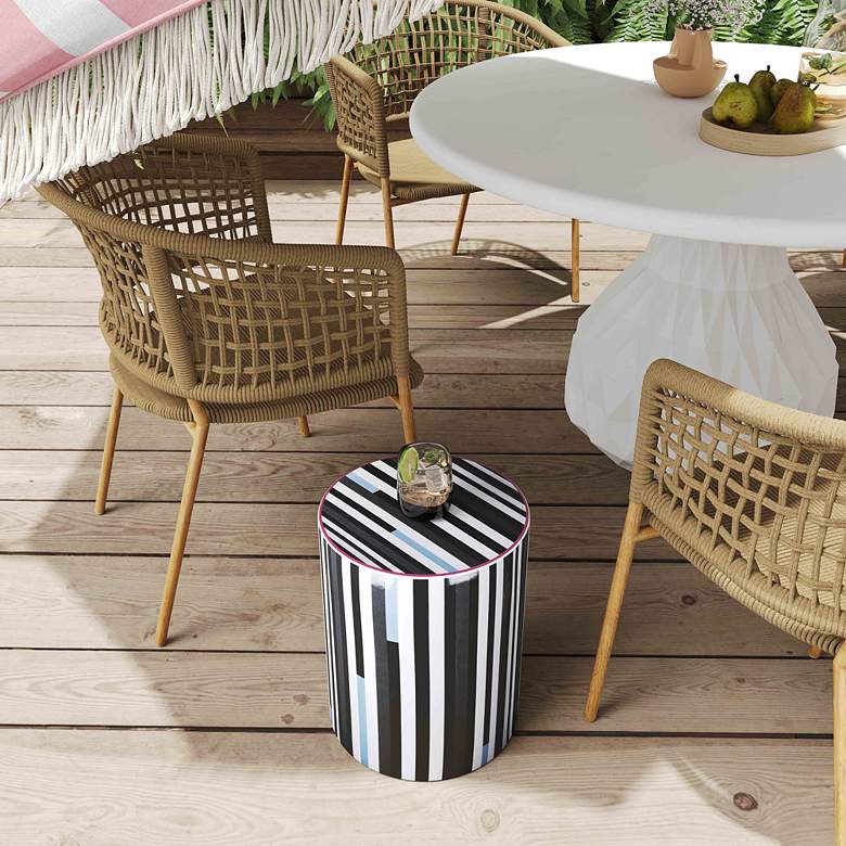 Image 4 TOV Taurus 13" Wide Black and White Stripes Ceramic Outdoor Stool more views