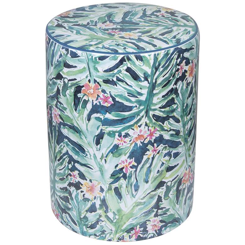 Image 4 TOV Taurus 13" Wide Garden Print Ceramic Outdoor Accent Stool more views