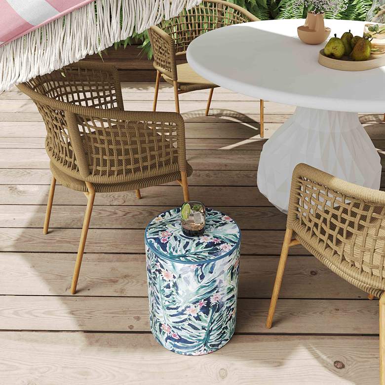 Image 5 TOV Taurus 13" Wide Garden Print Ceramic Outdoor Accent Stool more views