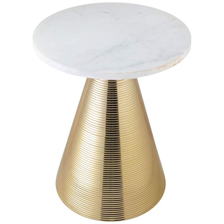 Image 1 TOV Tempo 16" Wide White Marble and Gold Cone Modern Side Table