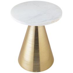 TOV Tempo 16" Wide White Marble and Gold Cone Modern Side Table
