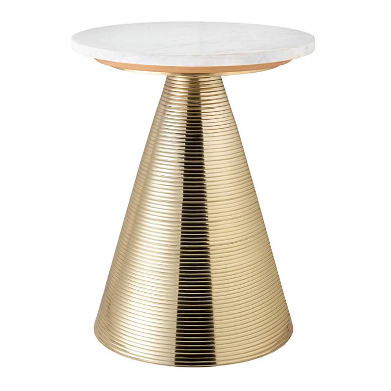 Image 2 TOV Tempo 16" Wide White Marble and Gold Cone Modern Side Table more views