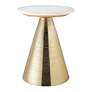 2_TOV Tempo 16" Wide White Marble and Gold Cone Modern Side Table more views