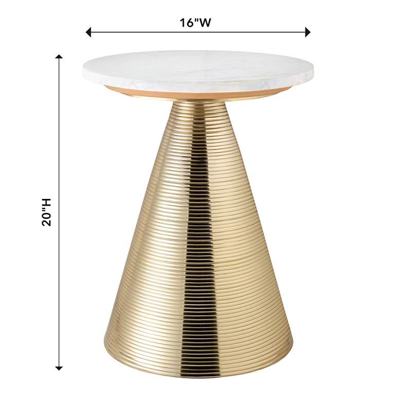 Image 5 TOV Tempo 16" Wide White Marble and Gold Cone Modern Side Table more views