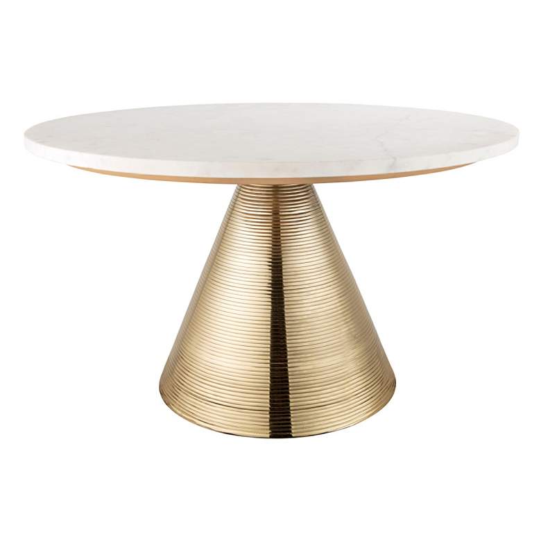 Image 2 TOV Tempo 30" Wide White Marble Gold Cone Modern Cocktail Table more views