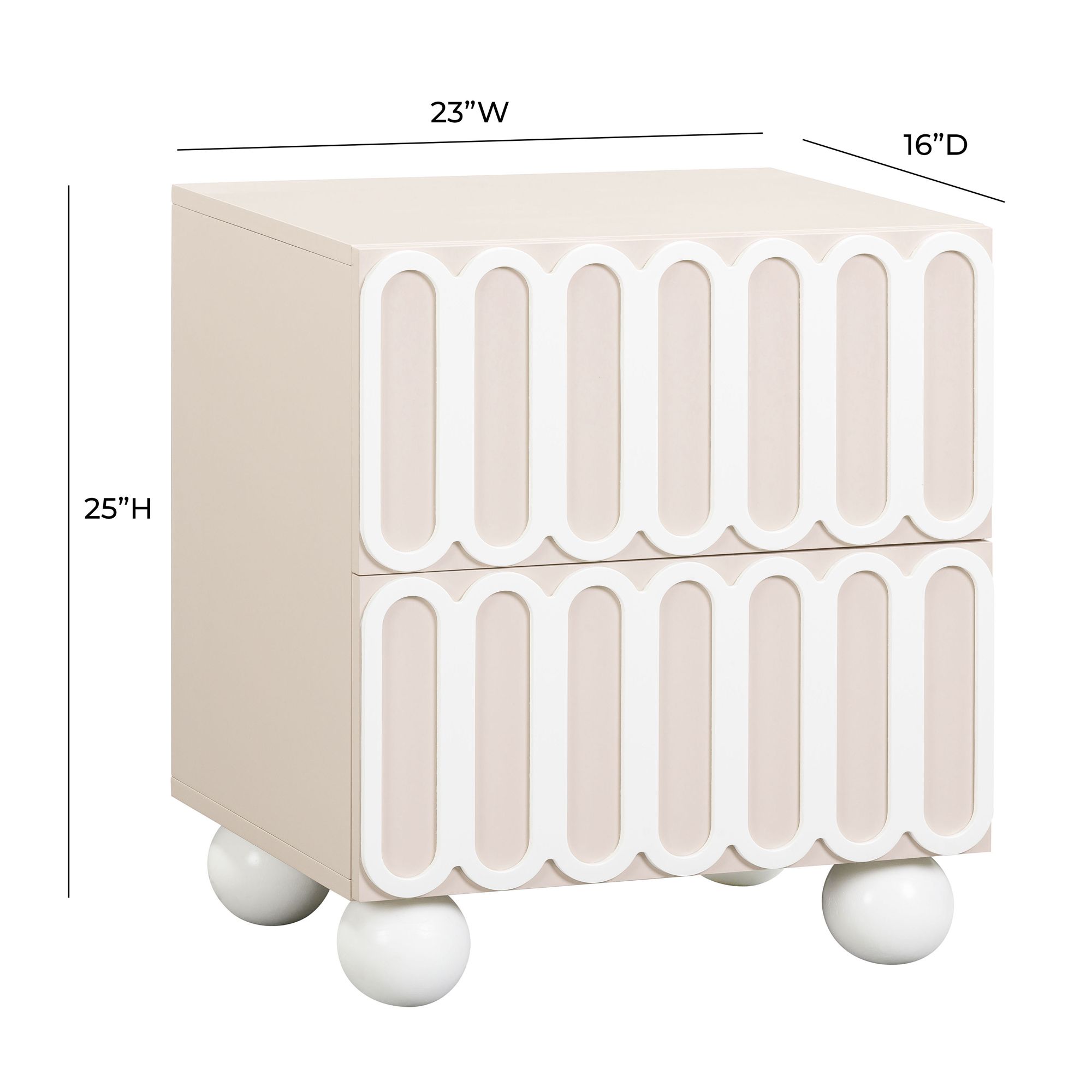 TOV Tori Motif 23" Wide Taupe Wood 2-Drawer Nightstand