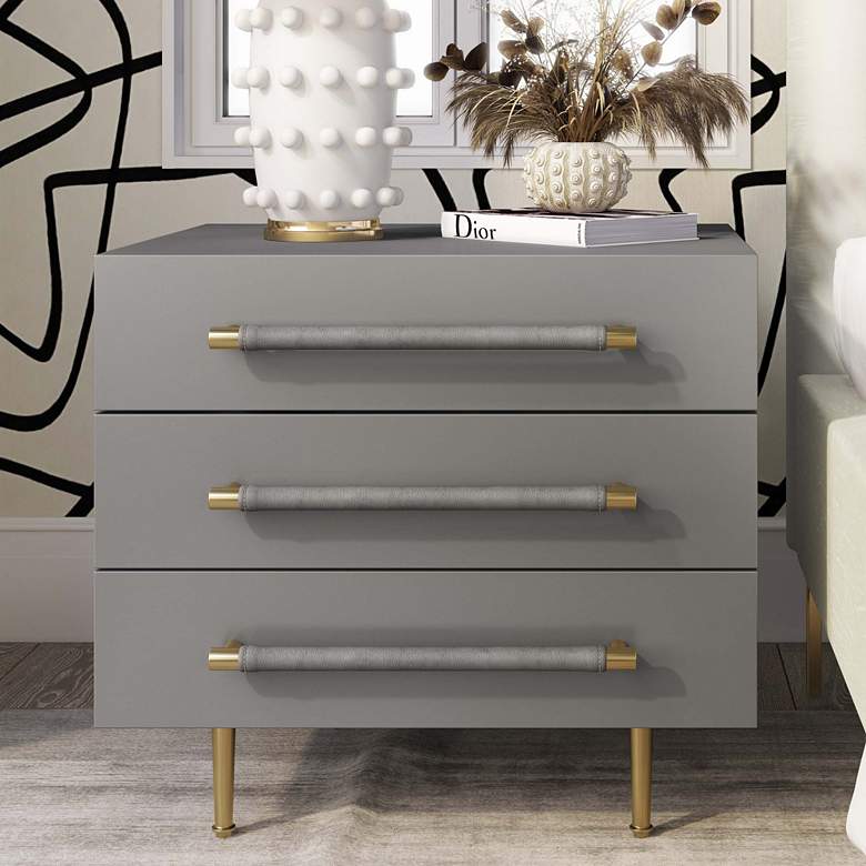 Image 1 TOV Trident 24 inch Wide Gray 3-Drawer Wood Modern Nightstand