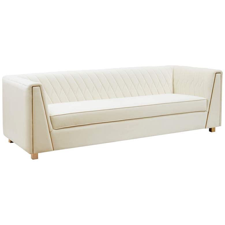 Image 3 TOV Wafa 87" Wide White Cream Velvet Fabric Modern Sofa