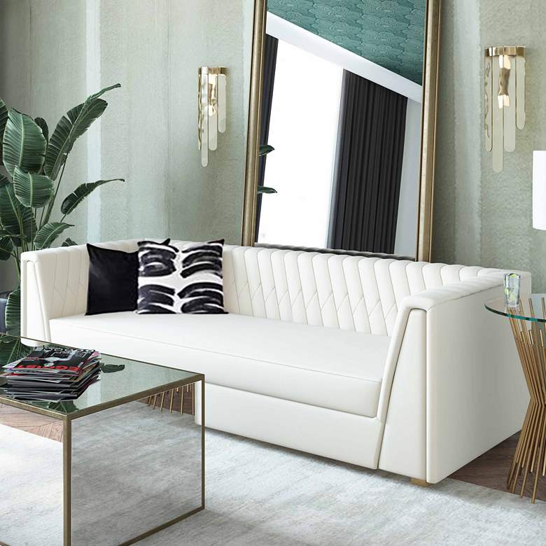 Image 2 TOV Wafa 87" Wide White Cream Velvet Fabric Modern Sofa