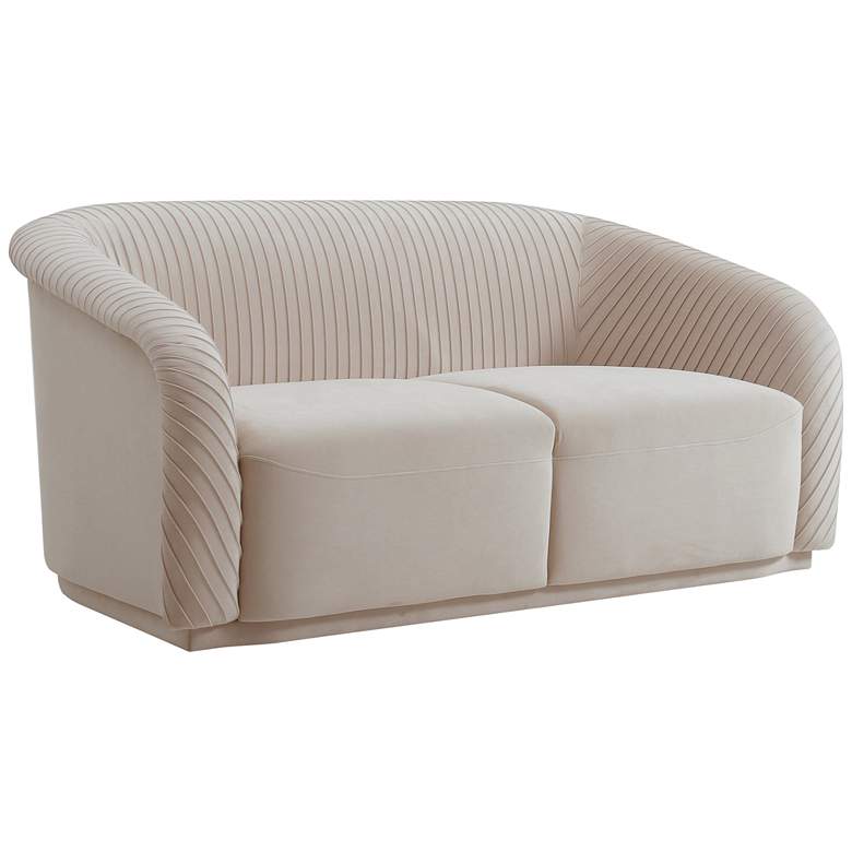 Image 2 TOV Yara 70" Wide Modern Pleated Beige Velvet Loveseat