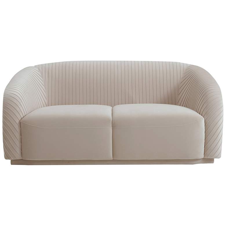 Image 4 TOV Yara 70" Wide Modern Pleated Beige Velvet Loveseat more views