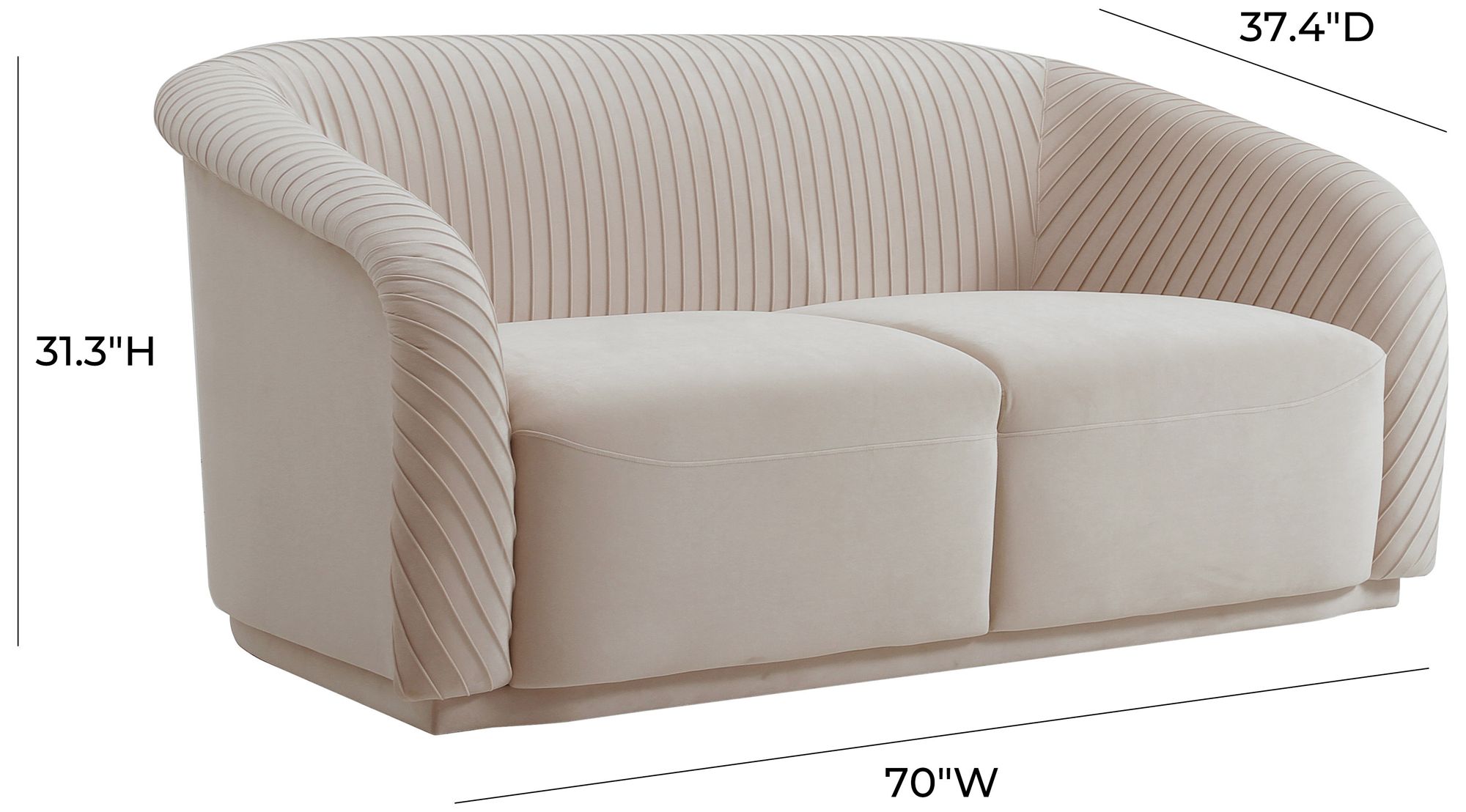 Image 6 TOV Yara 70" Wide Modern Pleated Beige Velvet Loveseat more views