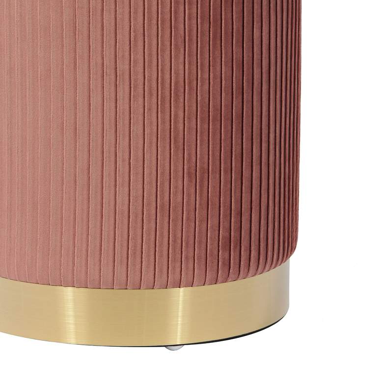 Image 2 TOV Zoe 12 1/2" Blush Pink Velvet Ribbed Fabric Round Storage Ottoman more views