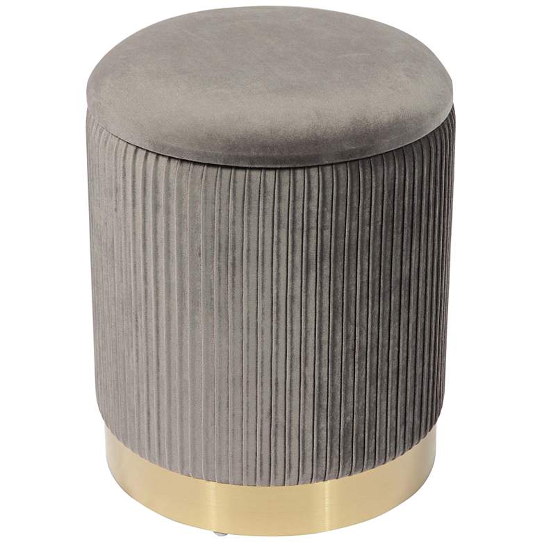 Image 1 TOV Zoe 12 1/2" Wide Gray Velvet Ribbed Modern Round Storage Ottoman