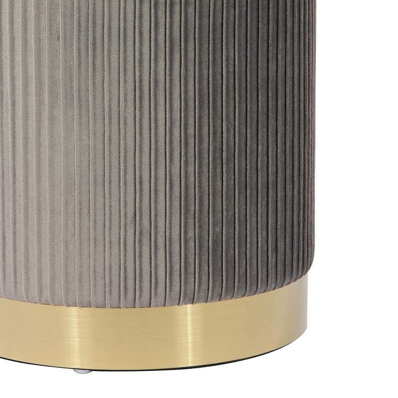 Image 2 TOV Zoe 12 1/2" Wide Gray Velvet Ribbed Modern Round Storage Ottoman more views