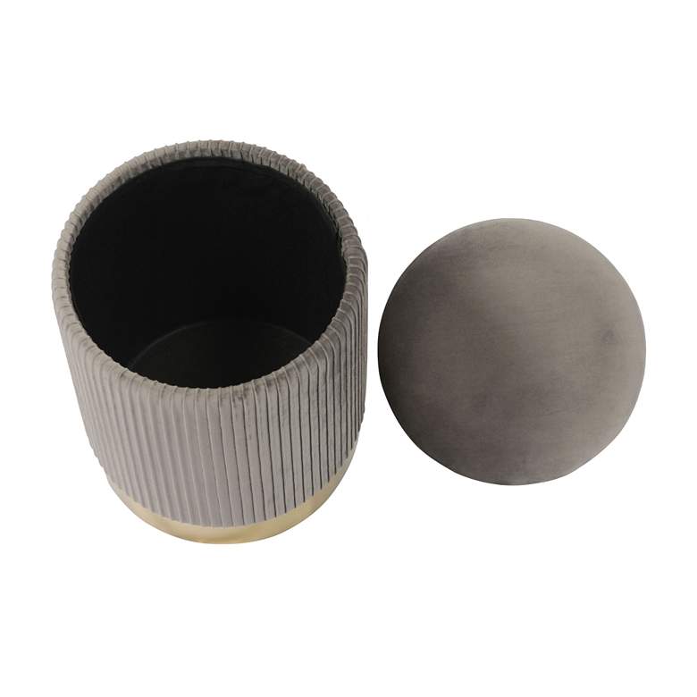 Image 4 TOV Zoe 12 1/2" Wide Gray Velvet Ribbed Modern Round Storage Ottoman more views