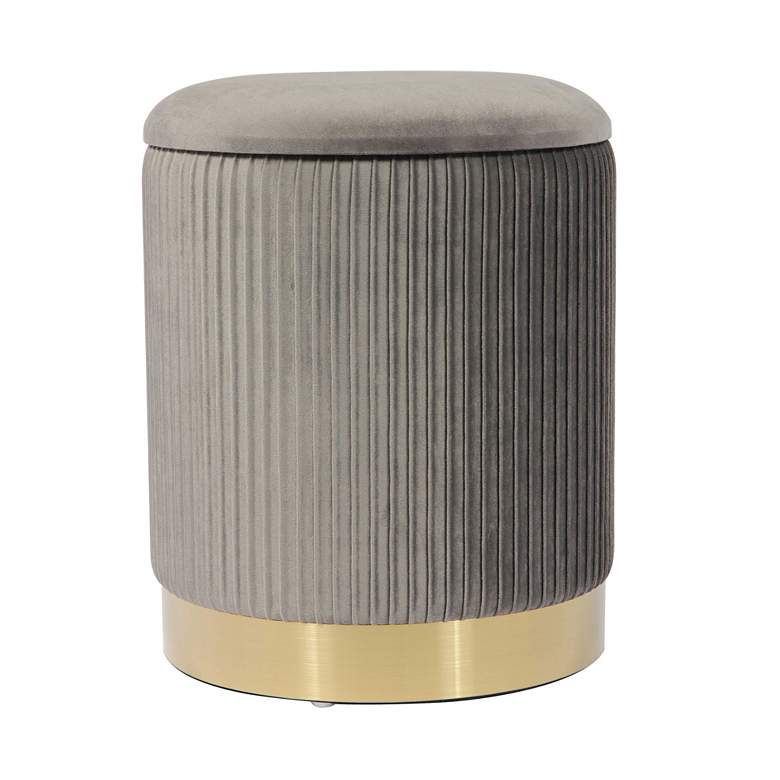 Image 5 TOV Zoe 12 1/2" Wide Gray Velvet Ribbed Modern Round Storage Ottoman more views