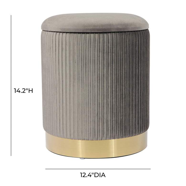 Image 6 TOV Zoe 12 1/2" Wide Gray Velvet Ribbed Modern Round Storage Ottoman more views