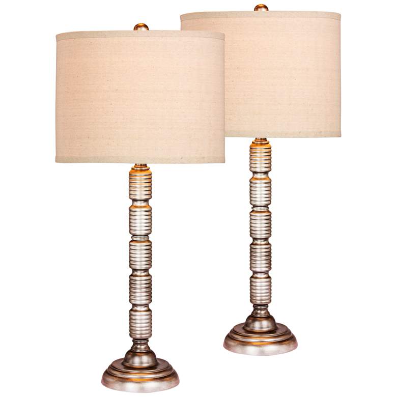 Image 1 Tova 30 1/2 inch Antique Silver Ribbed Metal Table Lamp Set of 2
