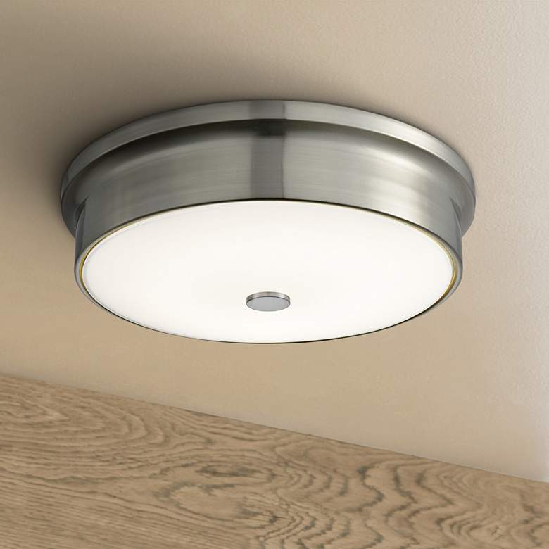 Image 1 Towne 12 inch Wide Satin Nickel Round LED Ceiling Light