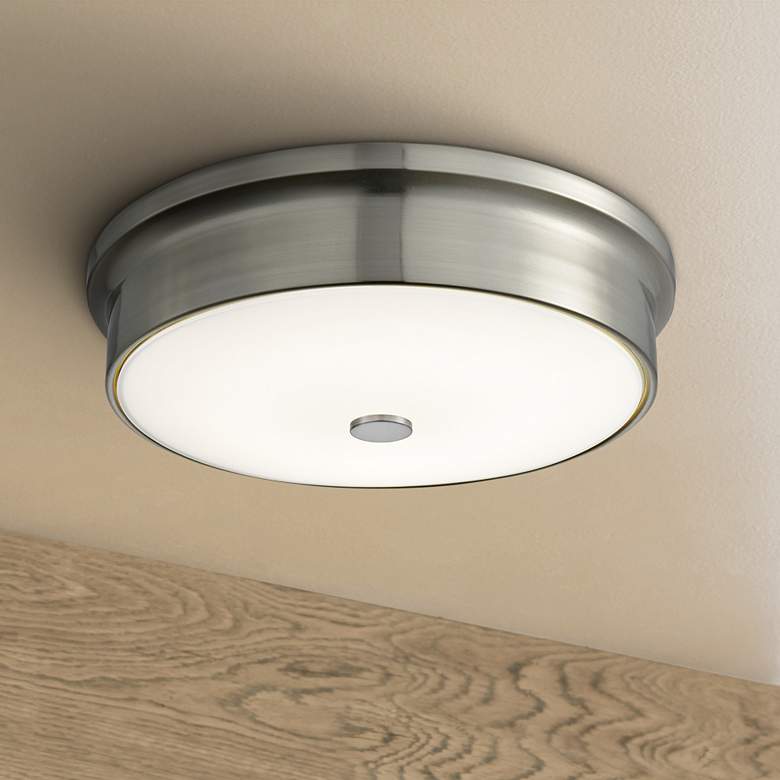 Image 1 Towne 12" Wide Satin Nickel Round LED Ceiling Light