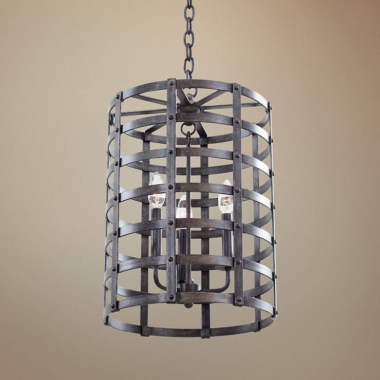 Image 1 Townsend 13 3/4 inchW Vintage Forged Iron Cage Lantern Pendant