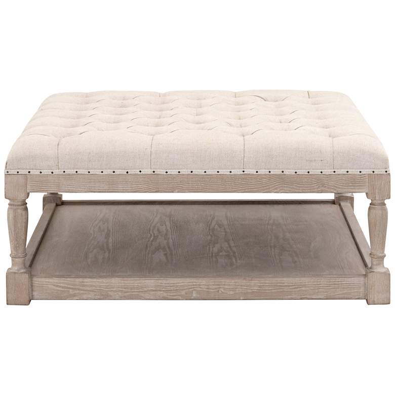 Image 1 Townsend 39 1/2"W Gray Wood and Bisque Tufted Coffee Table